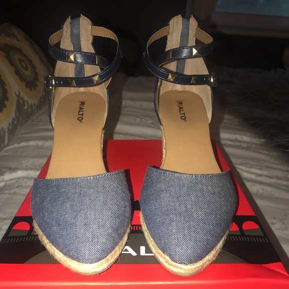 RIALTO Shoes - Wedge Heels Dark Blue / Fabric